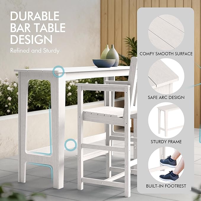 Ciokea Outdoor Bar Height Table Set of 5, 60" Extra Long Rectangle High ...