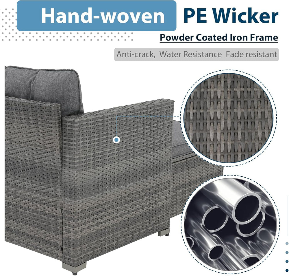 3-Piece Patio Furniture Set, Outdoor Wicker Rattan Sectional Sofa & Patio...