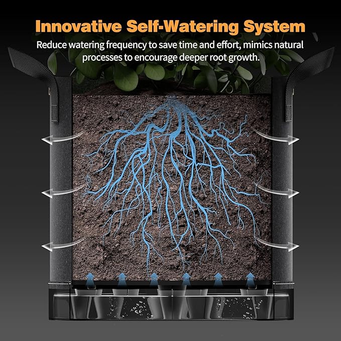 Self-Watering Grow Bags, 5-Pack 10 Gallon 420G Thick Nonwoven Fabric Pots wit...