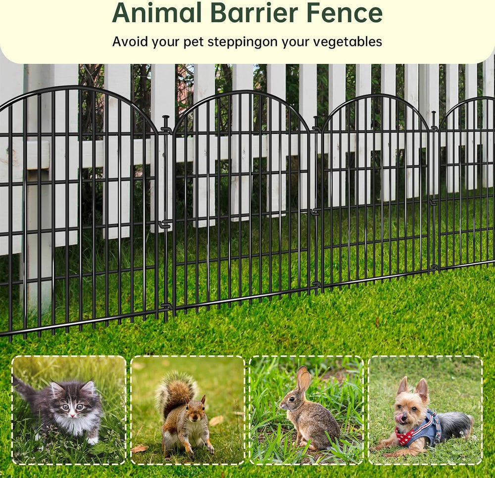10 Panels No Dig Decorative Garden Fence, 33in(H) x 22ft(L) Animal Barrier, R...