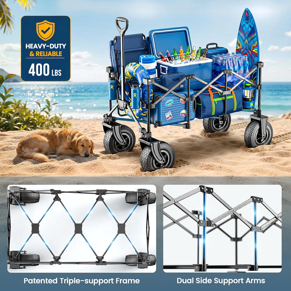 220L All-Terrain Heavy Duty Folding Wagon with 10" Pneumatic Rubber Wheels