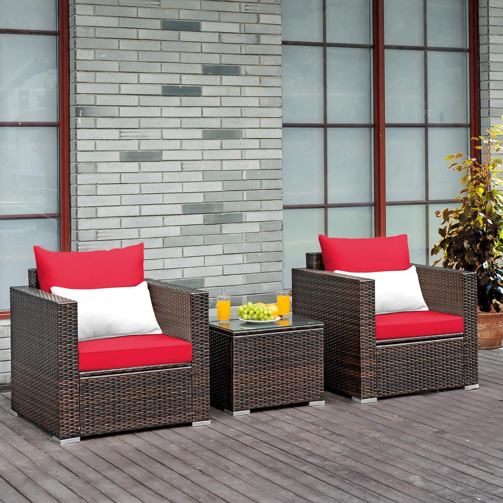 Tangkula 3 Pieces Patio Furniture Set, Outdoor Conversation Rattan Furniture ...