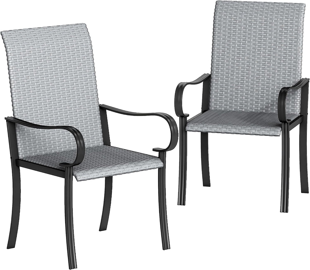 Outsunny Set of 2 Outdoor Wicker Dining Chairs Steel Frame All-Weather Gray