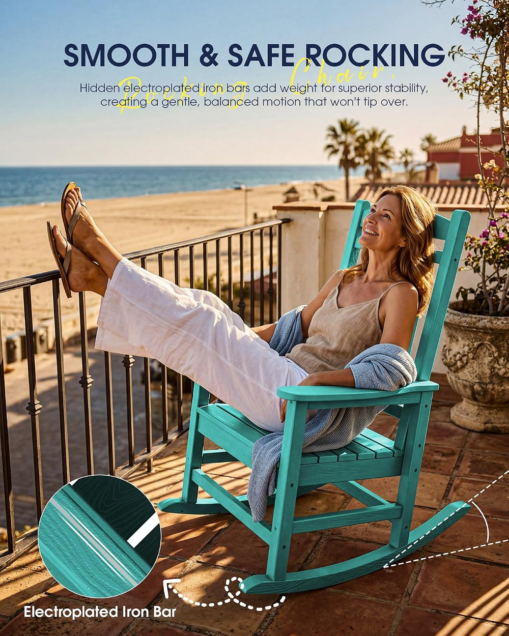 KINGYES Oversized Outdoor Rocking Chairs Set of 2, HDPE Porch Rocker, Aruba