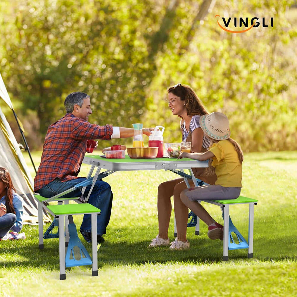 VINGLI 4Ft Portable Folding Picnic Table Camping Table Foldable Set with 4 Se...