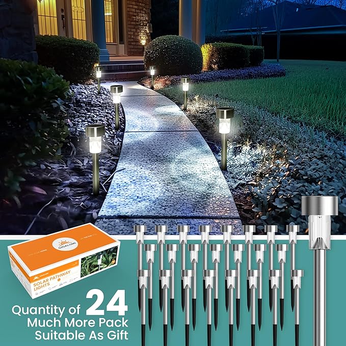 GIGALUMI 24 Pack Solar Path Lights Outdoor,Solar Lights Outdoor Waterproof,St...