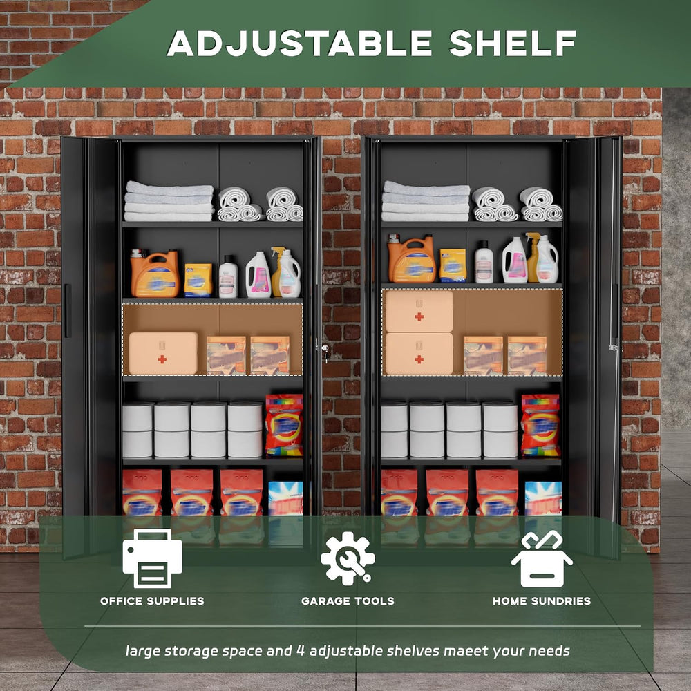 Greenvelly Metal Cabinet, 72” Black Tool Steel Locking Cabinet with Doors and...