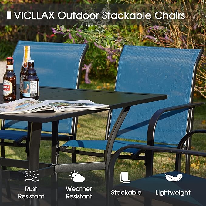 VICLLAX Patio Table and Chair Set of 6, All Weather Metal Round Outdoor Dinin...