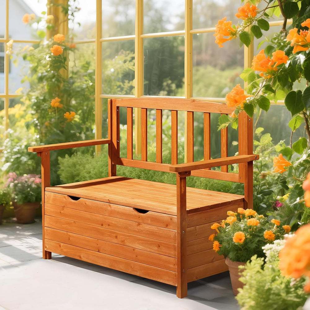 VINGLI Outdoor Storage Bench, Large Wood Deck Box with Seating, Weatherproof ...