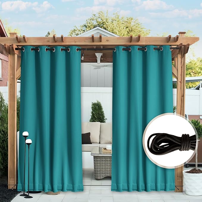 NICETOWN 2 Panels Weighted Blackout Outdoor Curtains for Patio Waterproof, Gr...