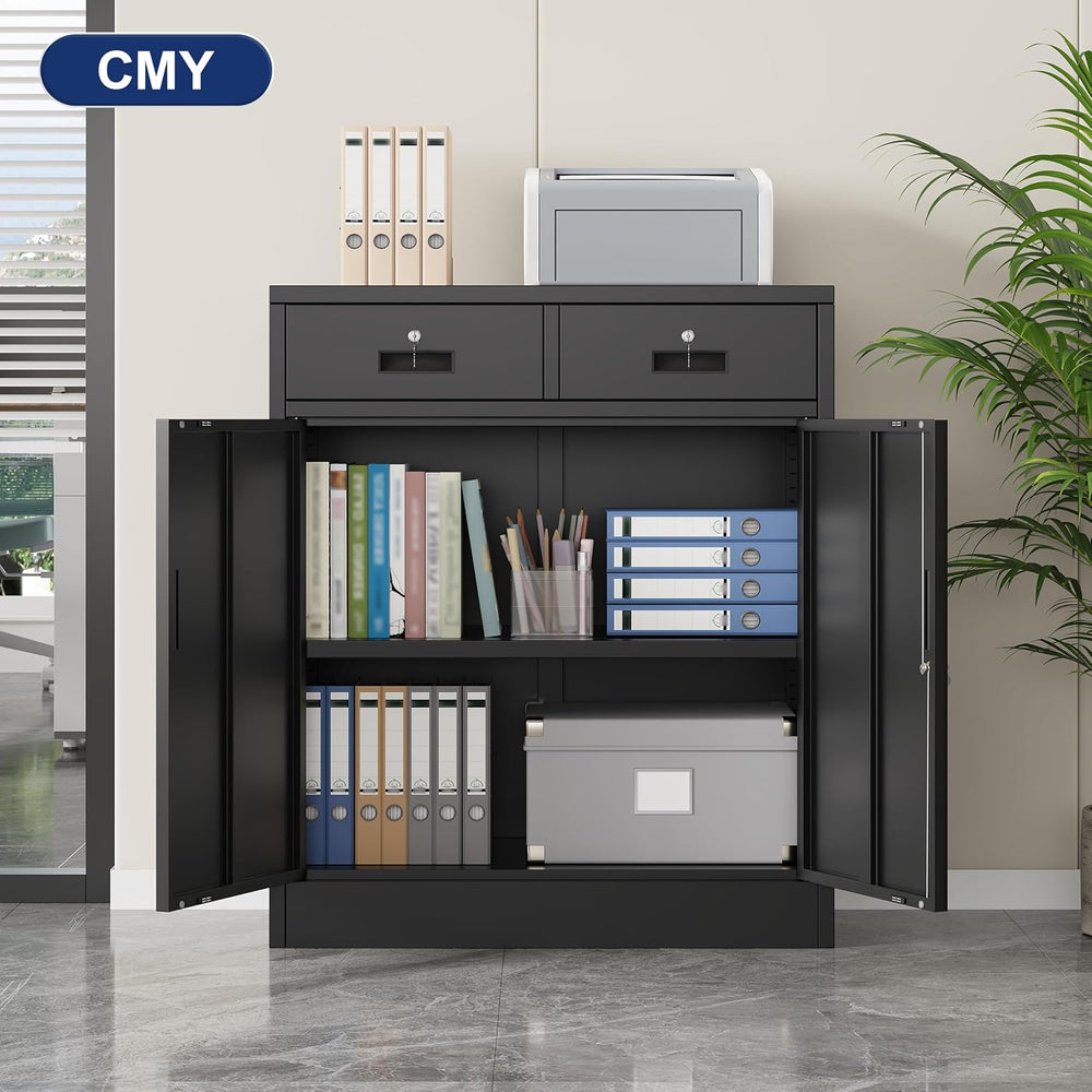 CMY Metal Storage Cabinet, 36" H Locking Storage Cabinet with 2 Drawers,...