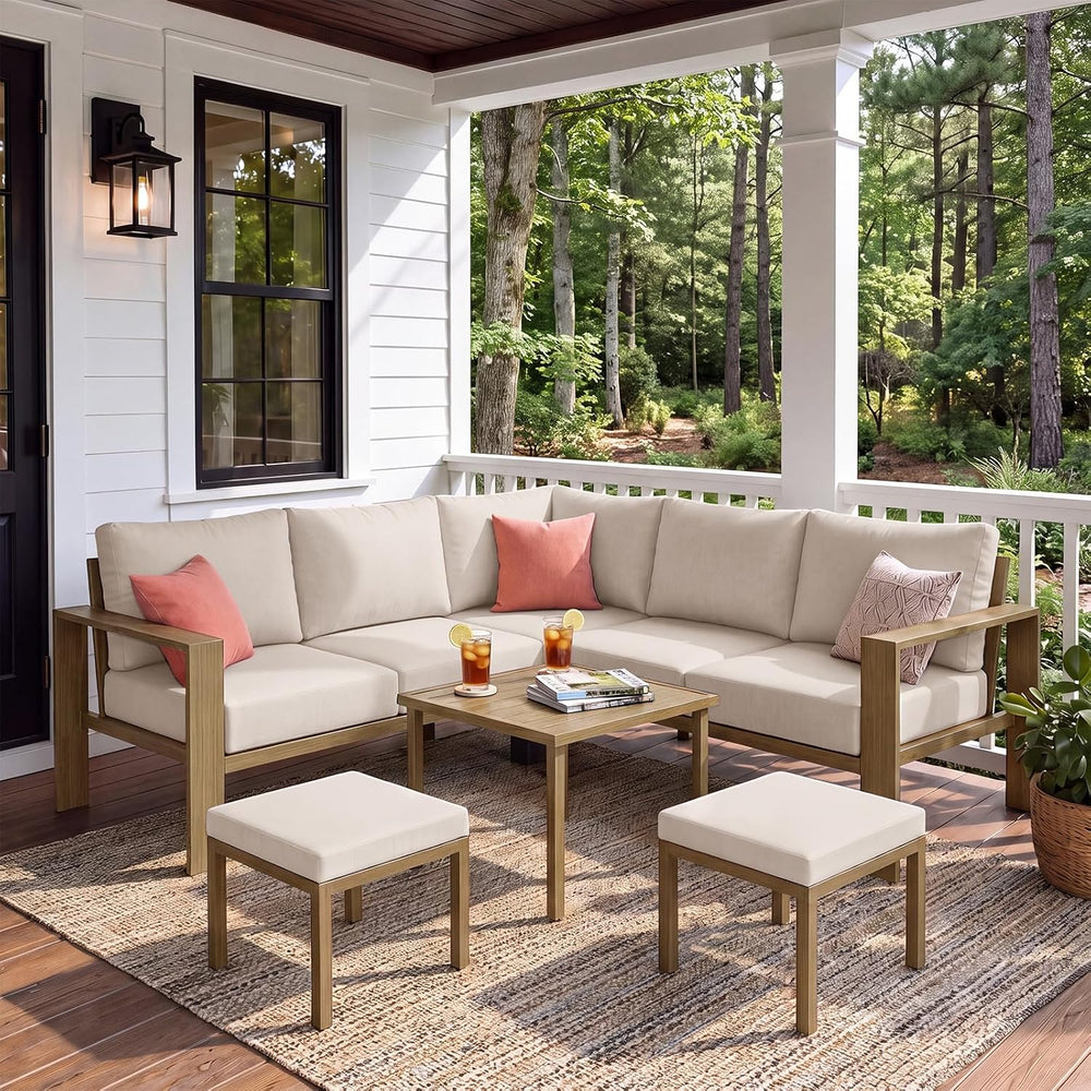 UDPATIO Outdoor Patio Furniture Set L-Shaped Couch with 2 Ottoman, 8-Piece