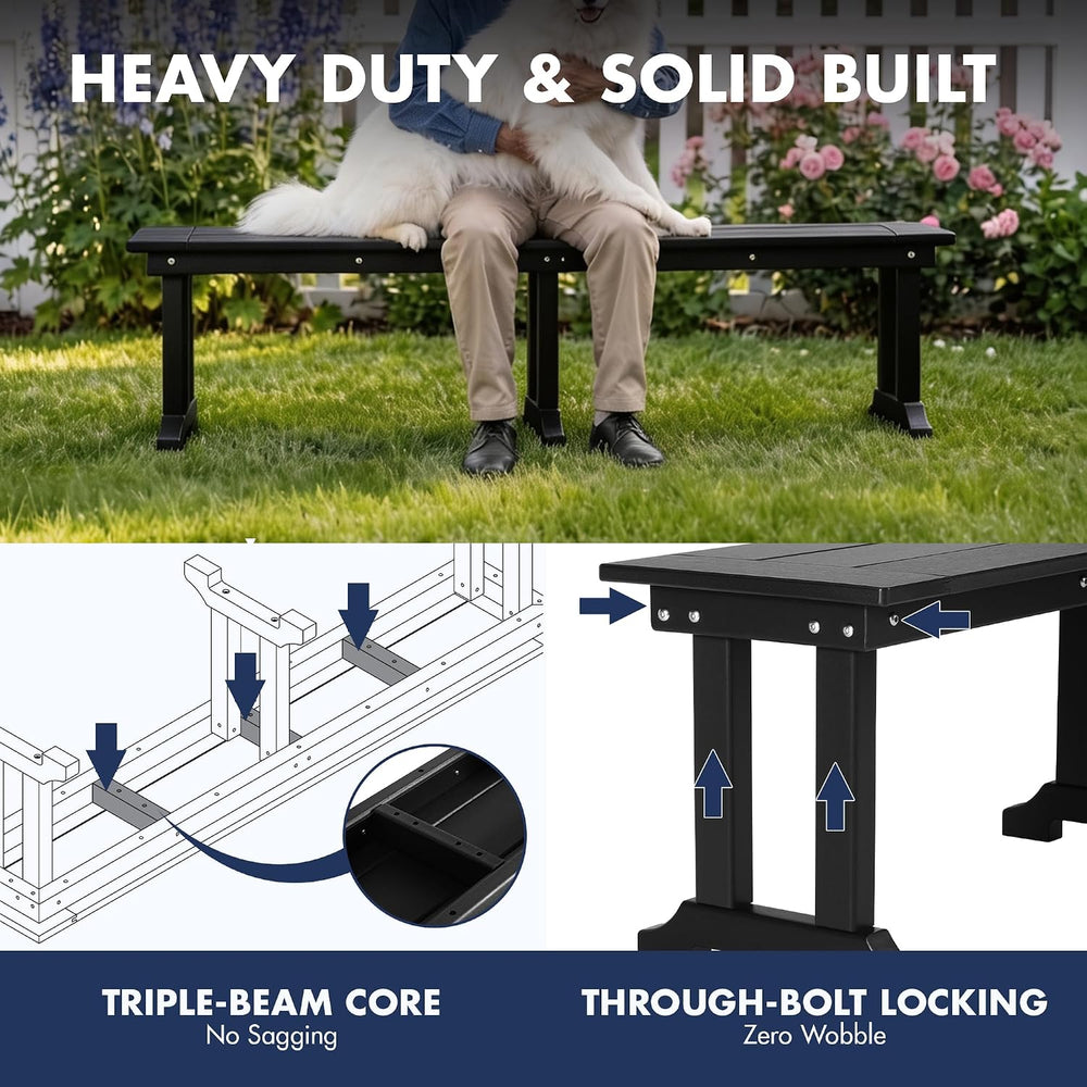 WO HOME FURNITURE 65" HDPE Outdoor Bench, 660 lbs Capacity, Black