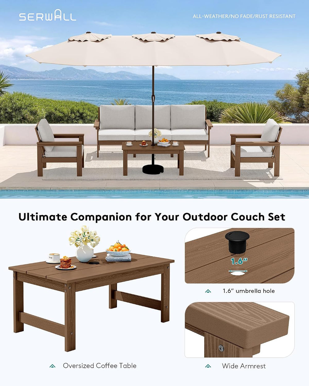 SERWALL HDPE Outdoor Patio Furniture Set Outdoor Couch