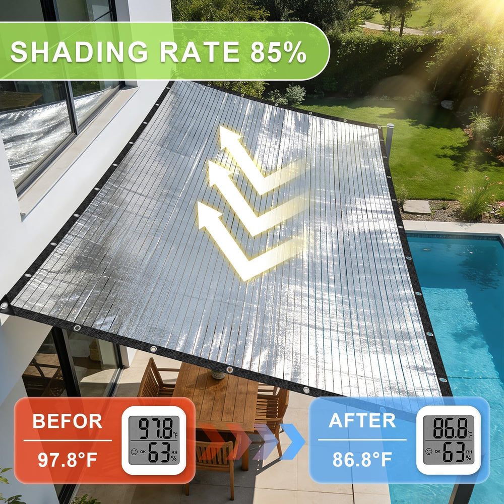COOLBOYS 85% Aluminet Shade Cloth Reflective Tarp 8x20FT Silver for Garden