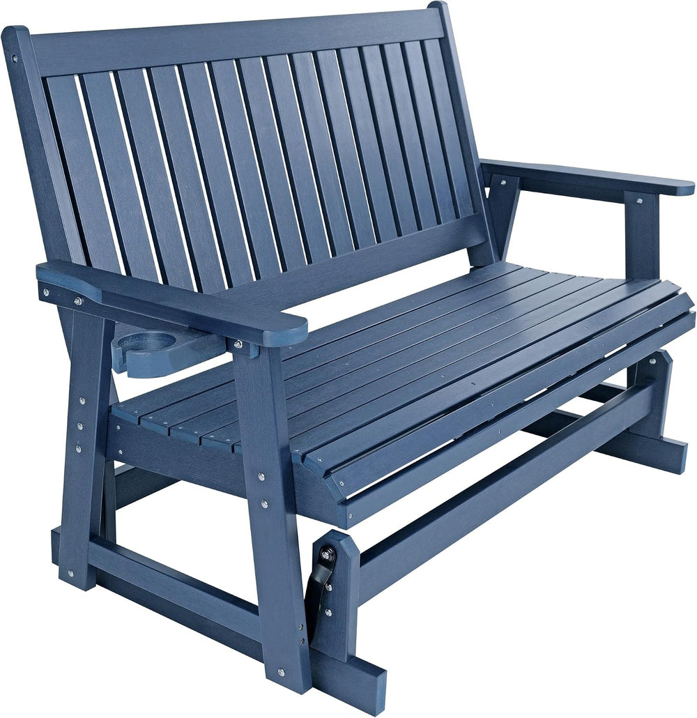 HIPS Patio Glider with Cup Holders, Durable Poly Lumber Material, All-Weather...