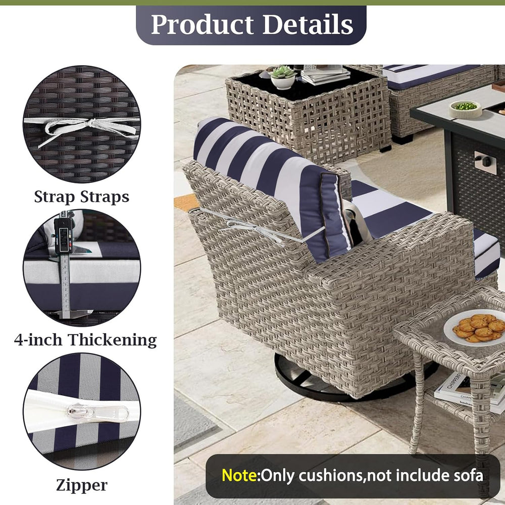 Outdoor Sectional Cushions 4" Foam High-Density, Navy Blue White