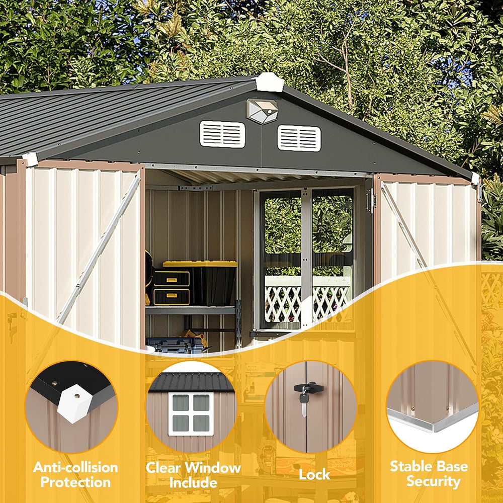 8x6FT Outdoor Storage Shed, Tool Shed with Sloping Roof and Lockable Door, Ga...