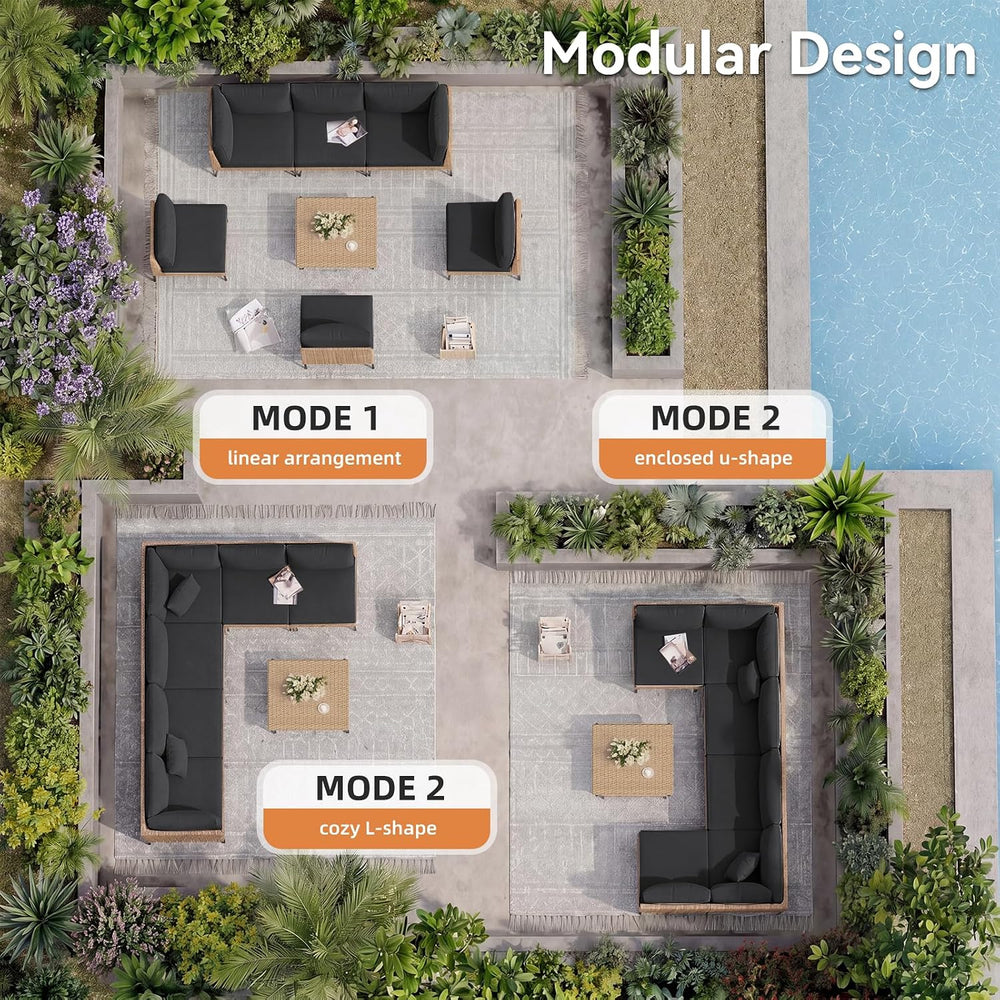 Aoxun 6-Piece Patio Furniture Set with Coffee Table, Black