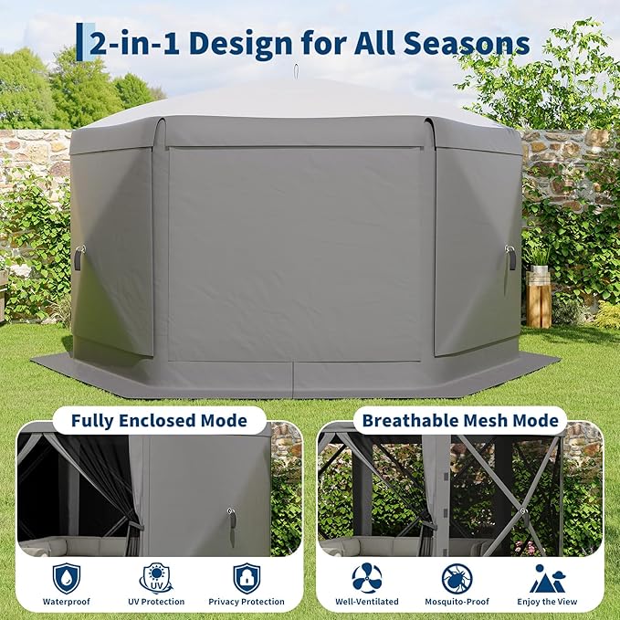 13x13FT 6-Sided Pop Up Gazebo Tent,One-Push Setup Canopy Tent with Removable ...