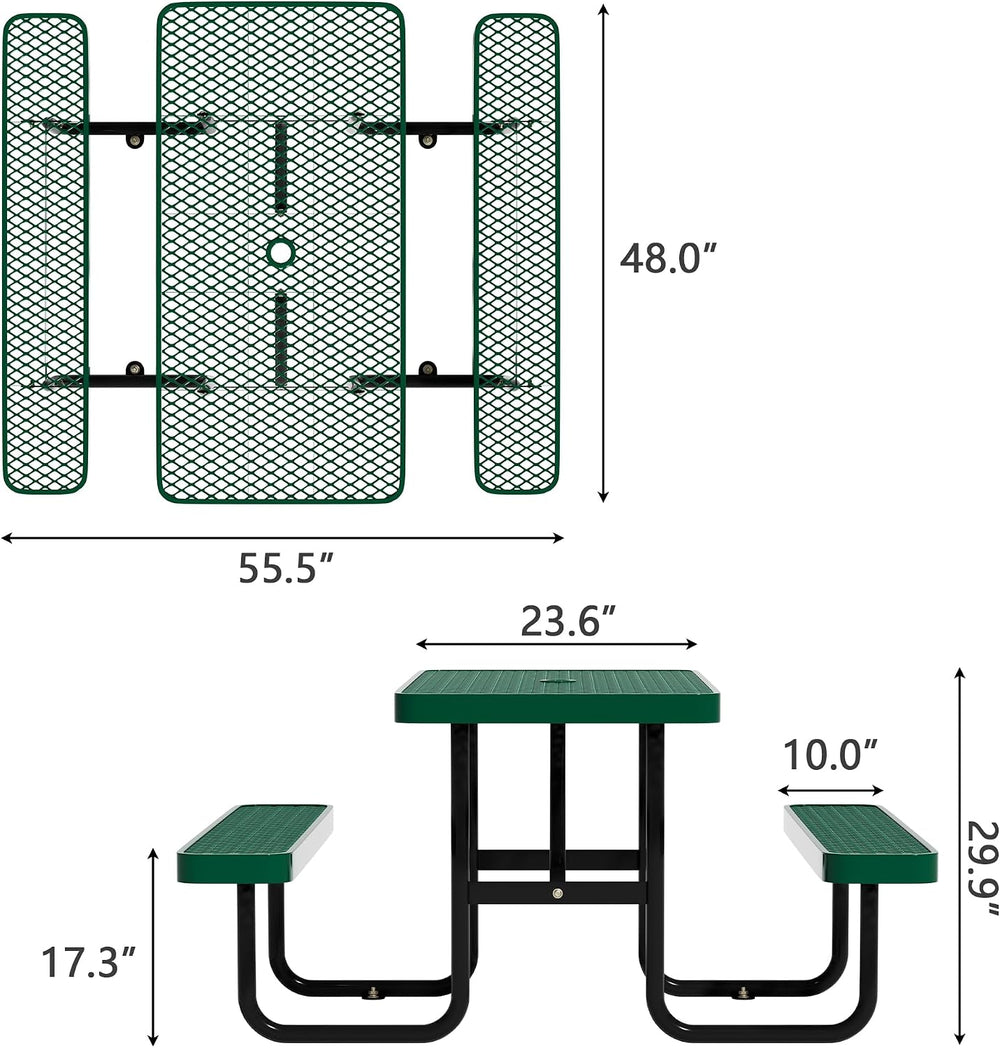 Picnic Tables for Outdoors,Commercial Metal Picnic Table Bench Set with Umbre...