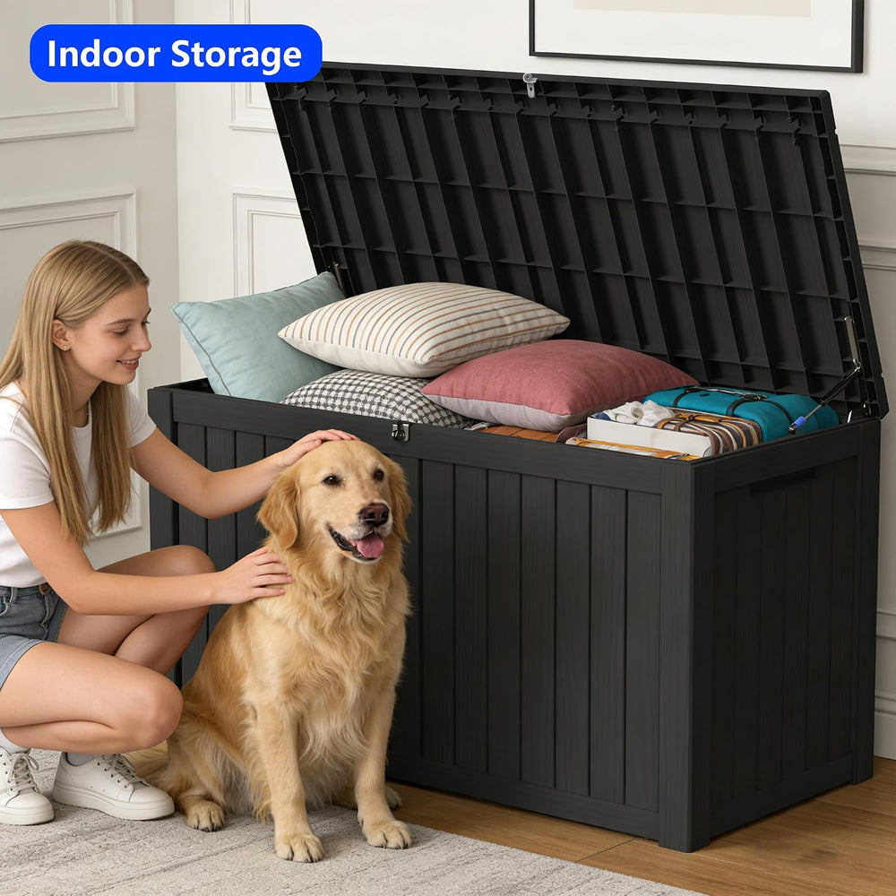 180 Gallon Outdoor Storage Box, Large Resin Deck Box for Patio Cushions, Gard...