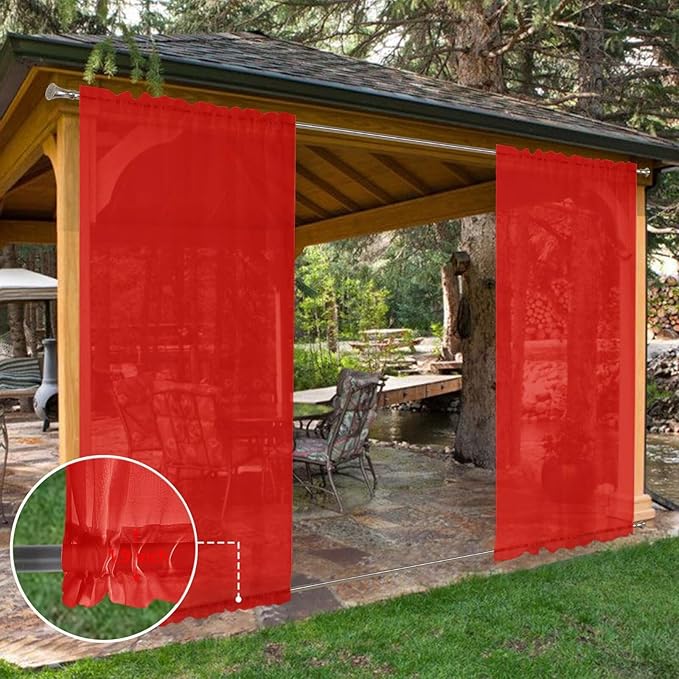 SpaceDresser Waterproof Outdoor Sheer Curtains for Patio - 2 Panels Rod Pocke...
