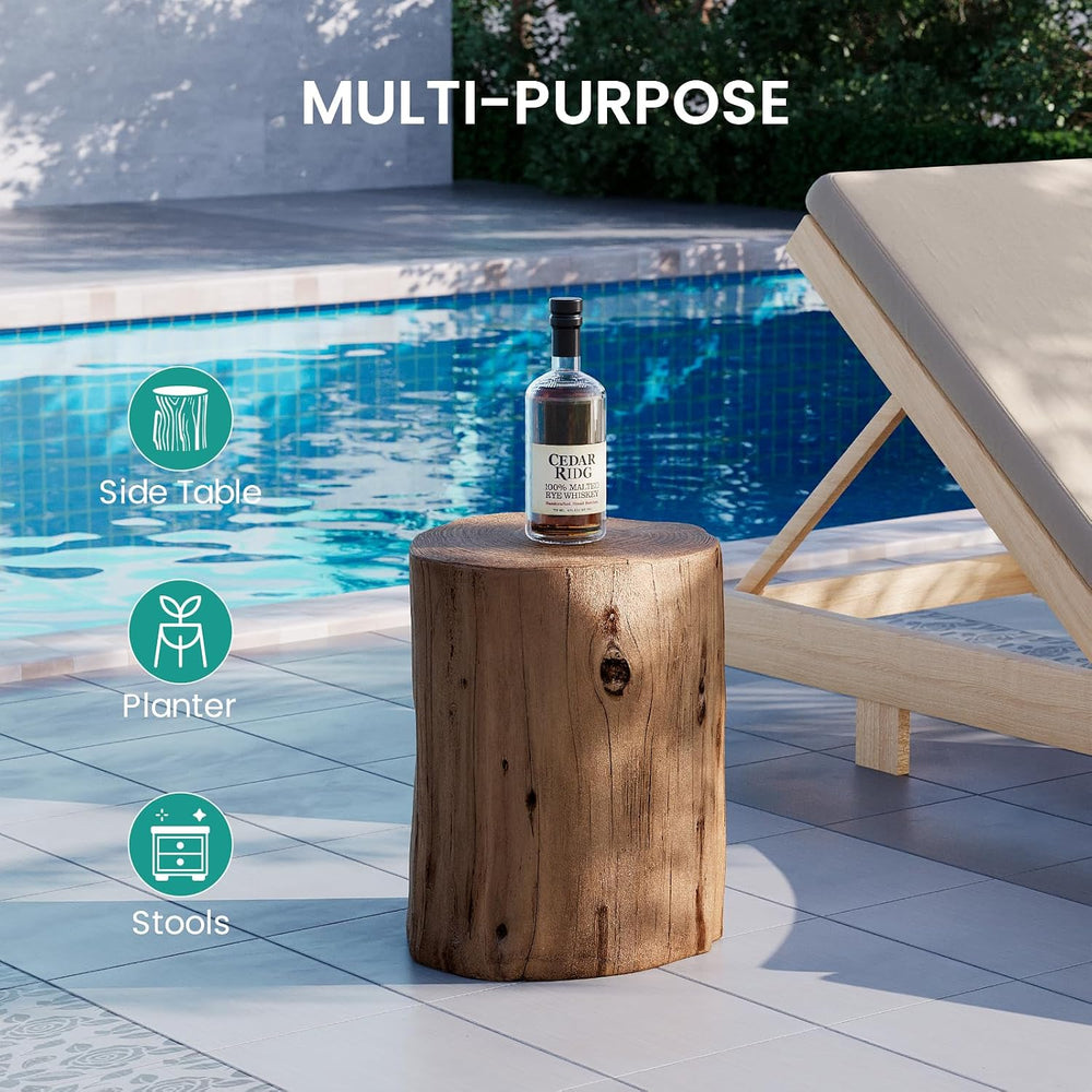 SUNBURY Outdoor Side Table Set of 2, Round Tree Stump Side Table Faux Wood