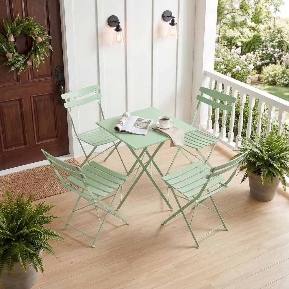 IDEALHOUSE Bistro Table and Chairs Set of 4, Folding Design, Green