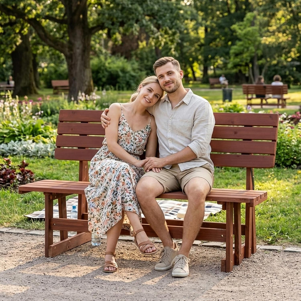 2-IN-1 Convert A Bench Picnic Table Wood Bench to Table With Umbrella Hole