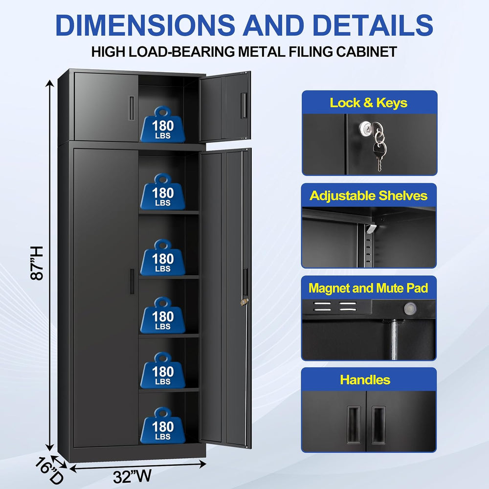 CJF Metal Storage Cabinet, 87 inch Tall Large Locking Cabinet with Top Cabine...