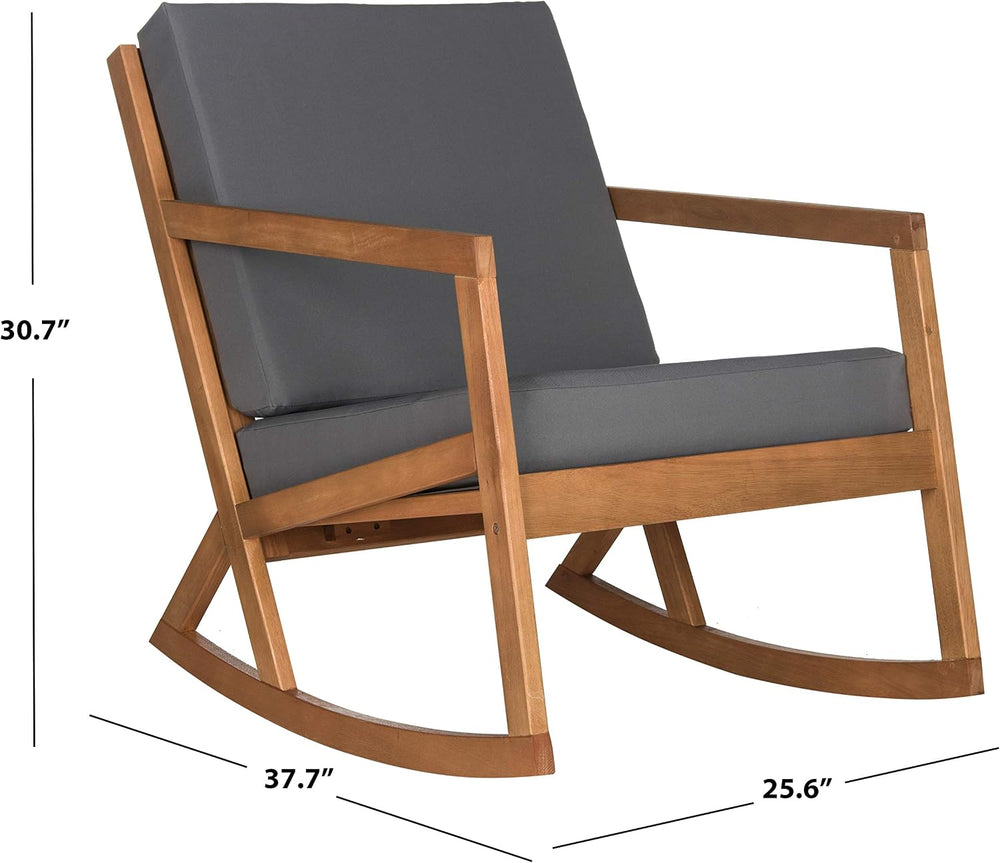 SAFAVIEH Outdoor Vernon Wood Rocking Chair, 24.6" Natural/Grey PAT7013D