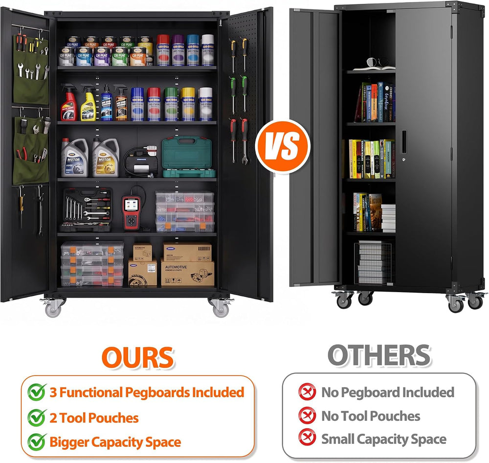 Upgraded Wide & Deep Metal Garage Storage Cabinet with Wheels,Black