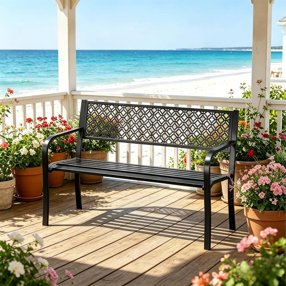 GarveeHome 50" Outdoor Bench for 2 Person,Heavy Duty Metal Steel Patio B...
