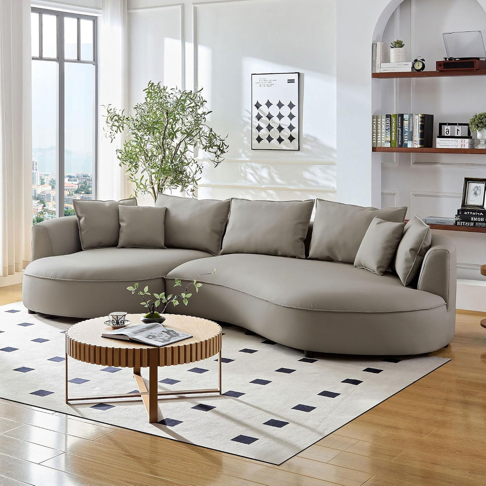 129" Curved Oversized Modular Bonded Leather Sectional Sofa with Left Ch...