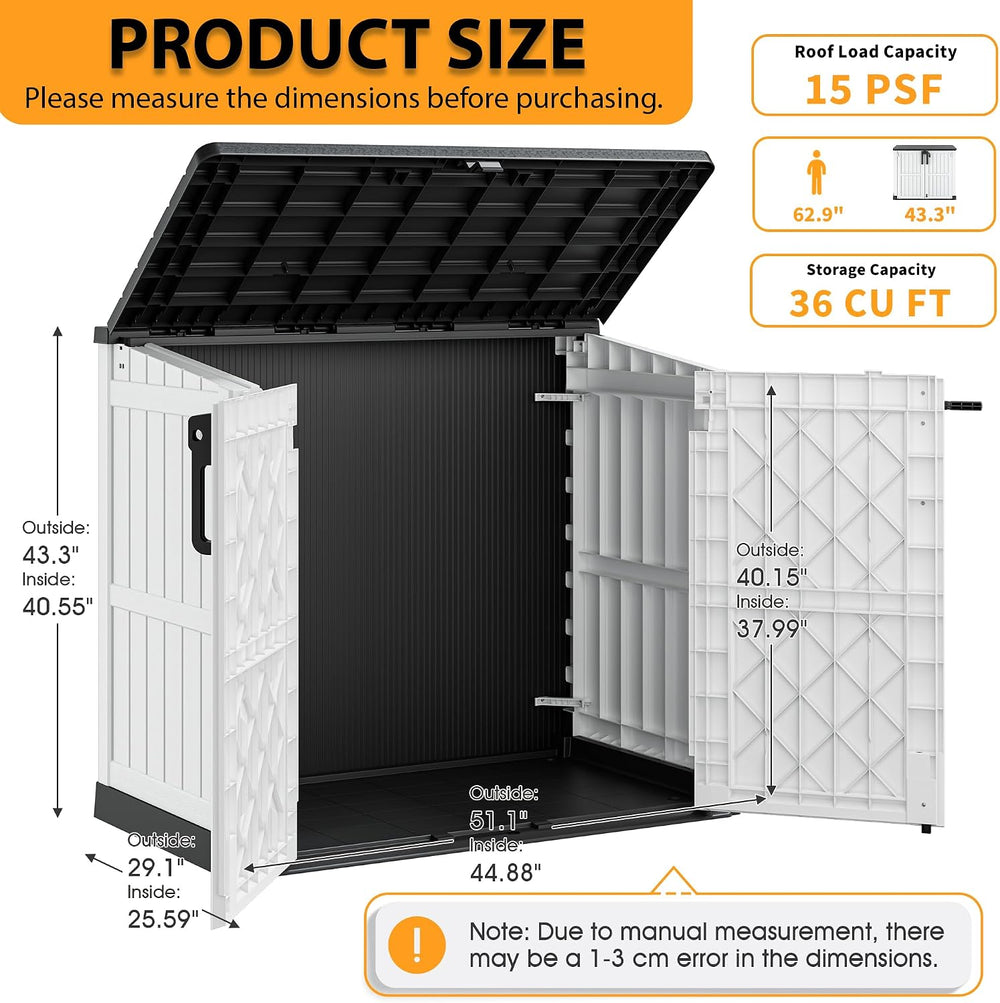 LHBcraft Outdoor Storage Cabinet 36 Cu Ft with Lockable Doors, Waterproof Out...