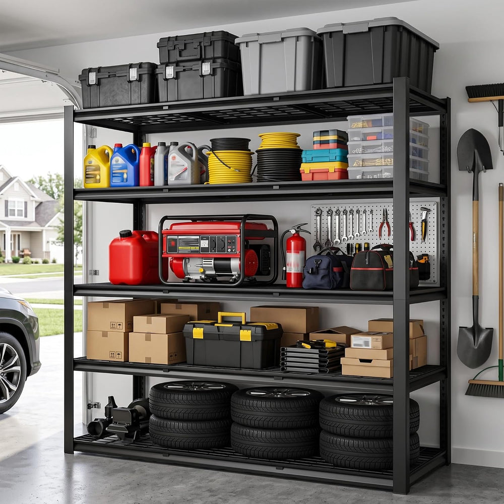 REIBII 60.1" W Heavy Duty Garage Shelving,3050LBS Metal Shelving for Shop