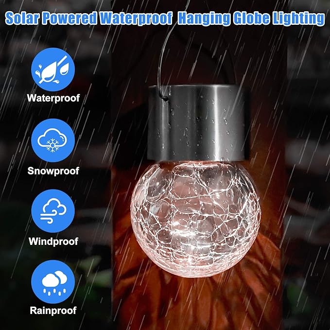 12Pack Outdoor Hanging Solar Lights - Solar Powered Crackle Glass Ball Lights...