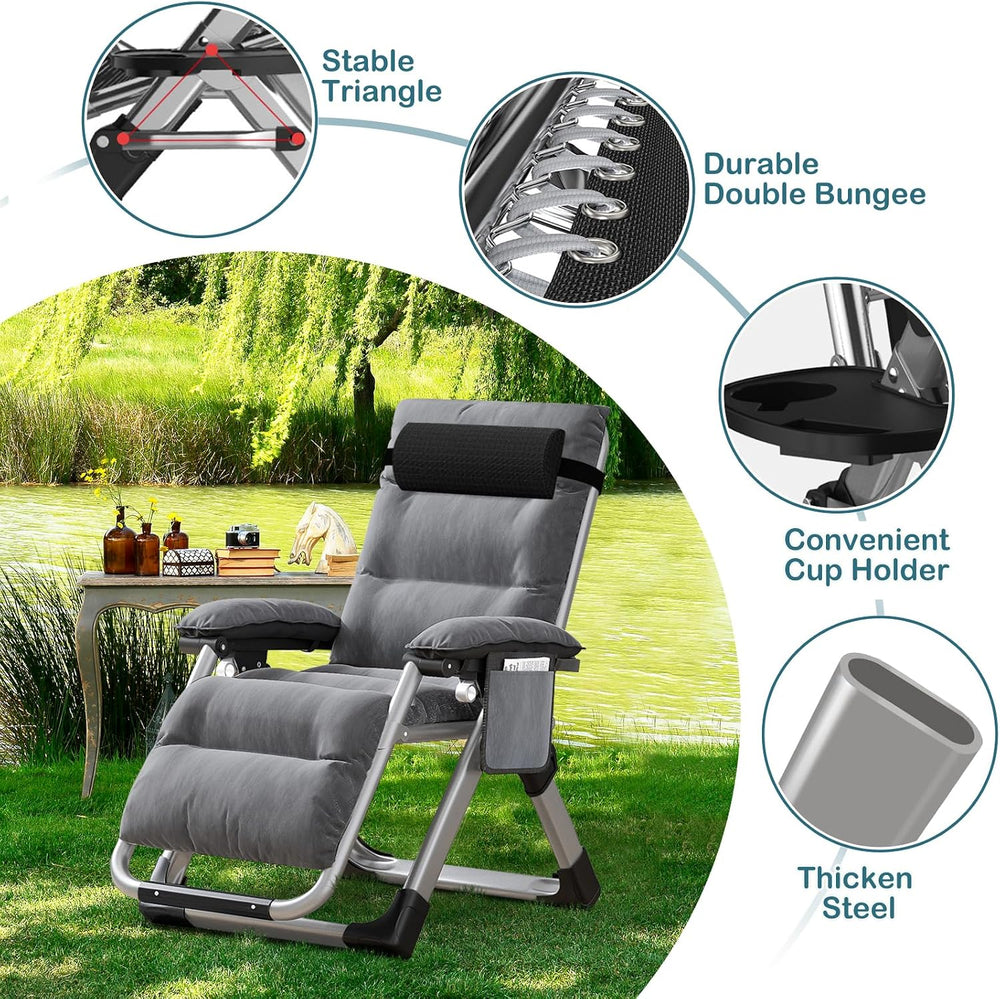 Padded Zero Gravity Chair, Folding Outdoor Lounge Chairs, Adjustable Reclinin...
