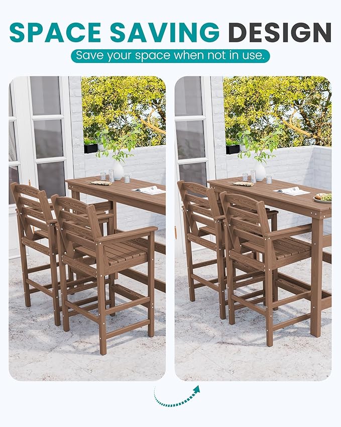 SERWALL 41" Outdoor Bar Table, All Weather HDPE Patio Bar Counter Height...