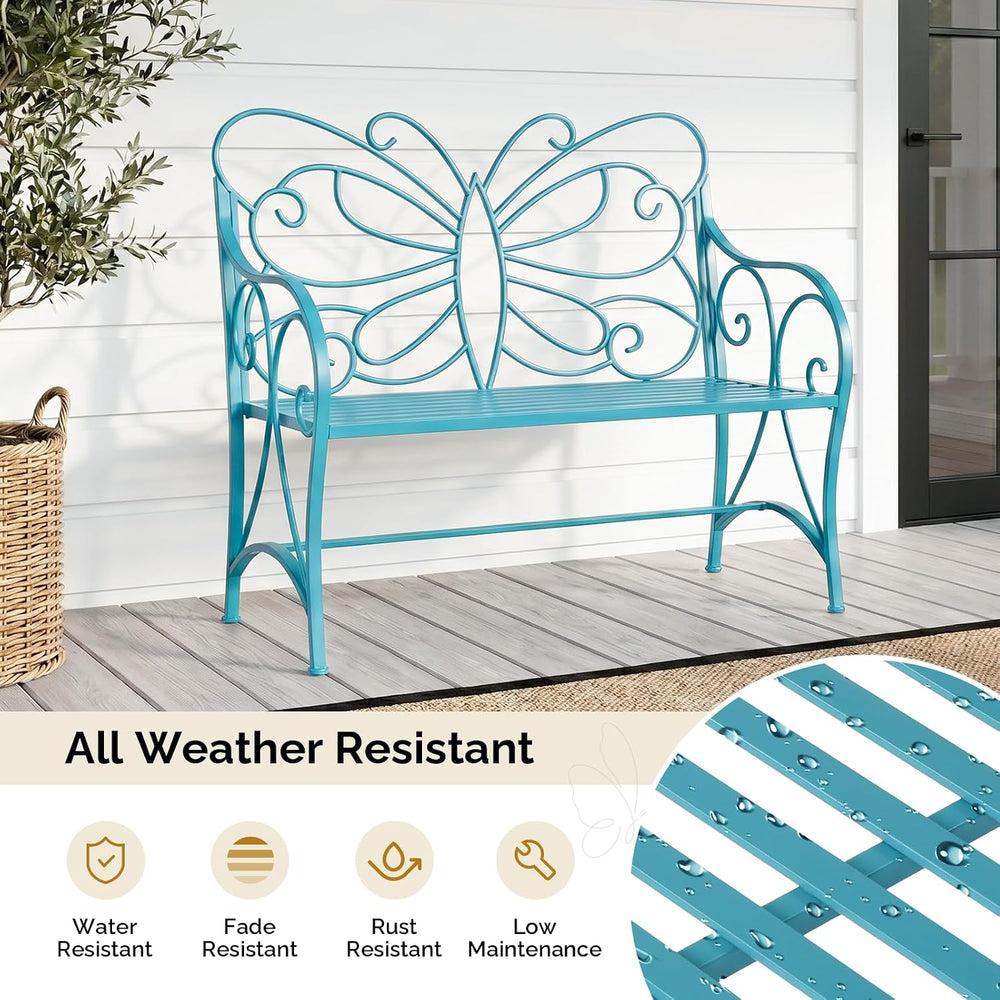 VINGLI 38.7in Cast Iron Outdoor Bench with Cushion, All Weather Resistant Met...