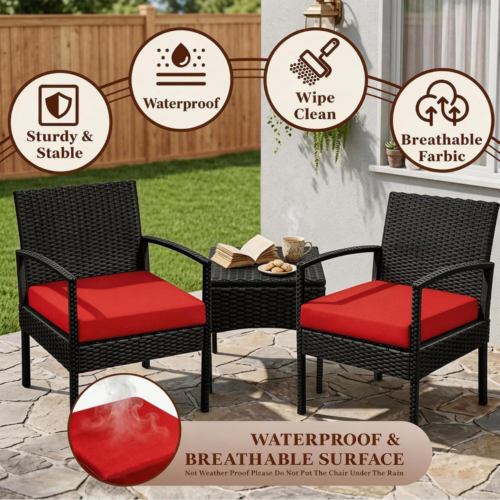 PROHIKER 3 PCS Patio Rattan Conversation Bistro Chairs Set, Outdoor Patio Fur...