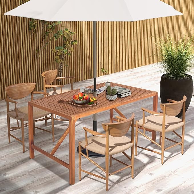 Tangkula 55" Acacia Wood Outdoor Dining Table for 4-6 Person, Rectangula...