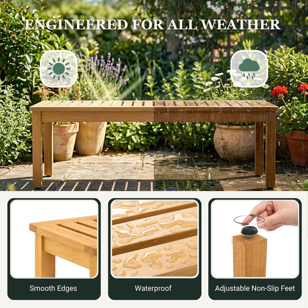 52" Backless Wood Bench Seat, Outdoor Garden Patio Bench, Entryway