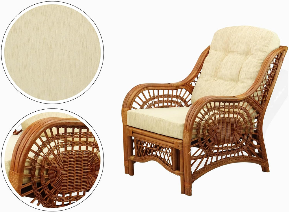Malibu Lounge Living Accent Armchair Natural Rattan Wicker Handmade Design, C...