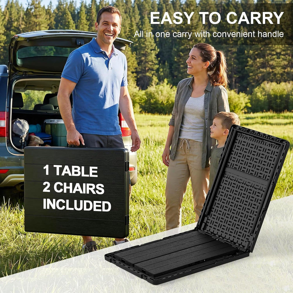 6FT Folding Table with 2 Benches for Picnic, Party, Camping, School, Black