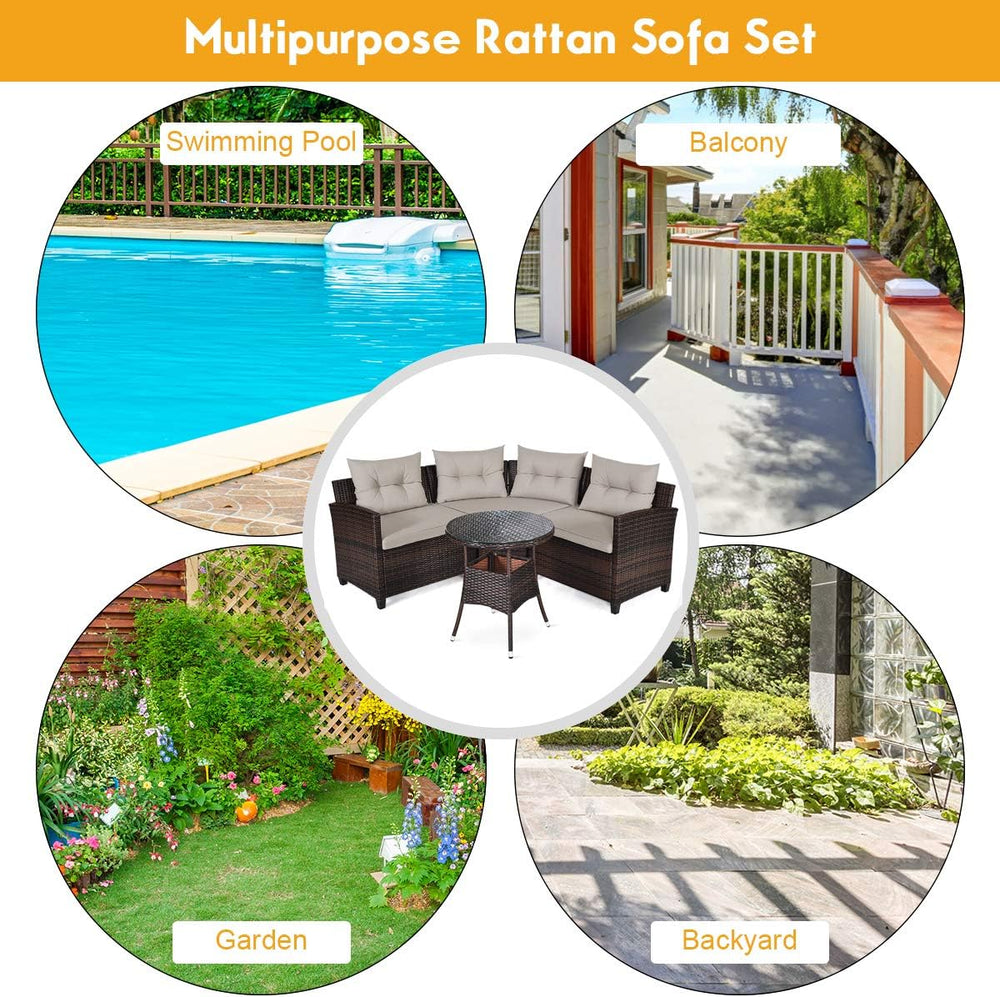 HAPPYGRILL 4 Pieces Patio Furniture Set Outdoor Rattan Wicker Conversation Se...