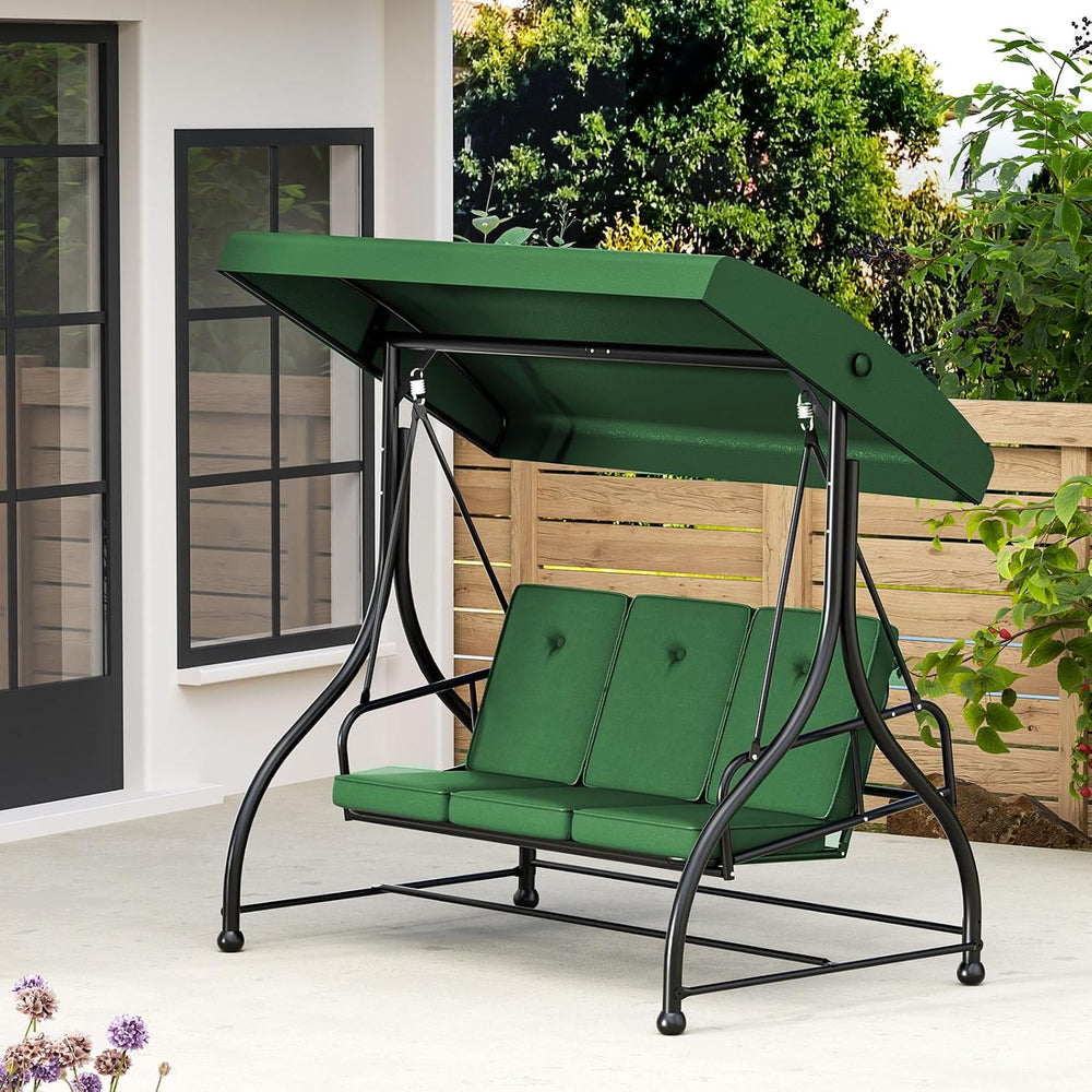 3-Seat Outdoor Porch Swing Glider with Adjustable Canopy, Patio Swings Bed wi...