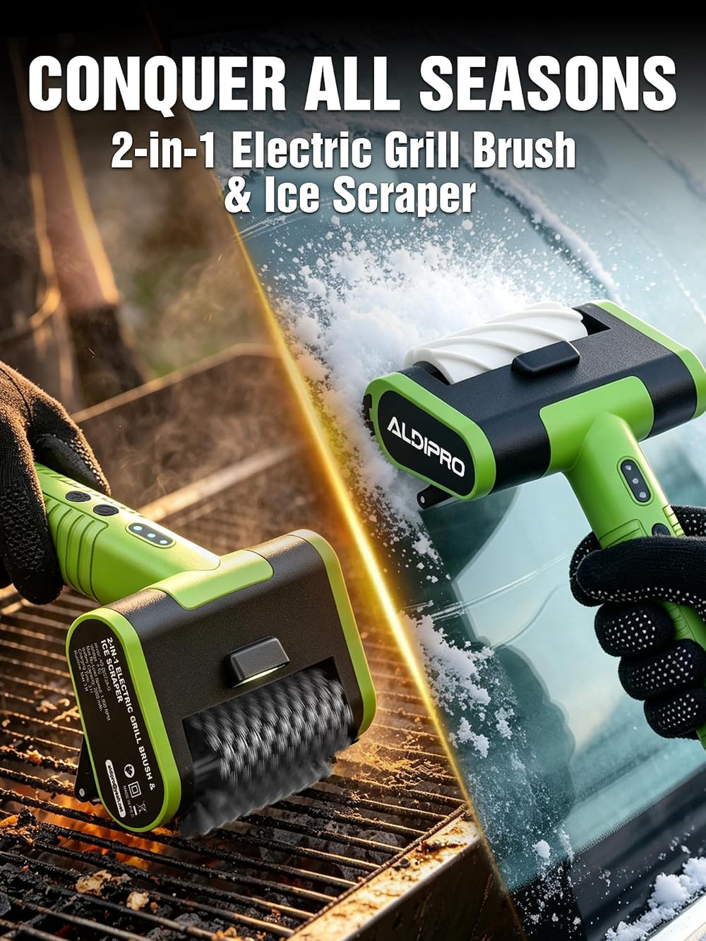2-in-1 Electric Grill Brush & Ice Scraper with 1900 RPM Heavy Duty Motor ...