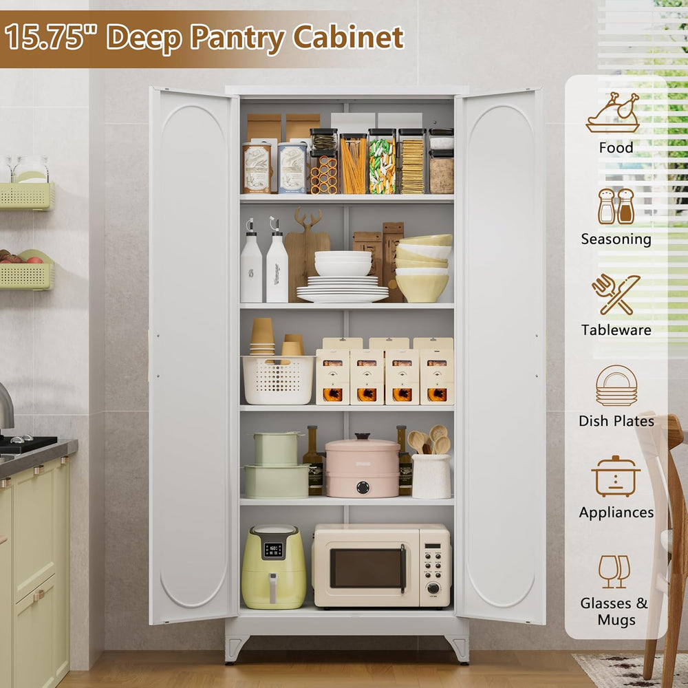 Polup 75" Tall Metal Kitchen Pantry Storage Cabinet with Doors and Shelves